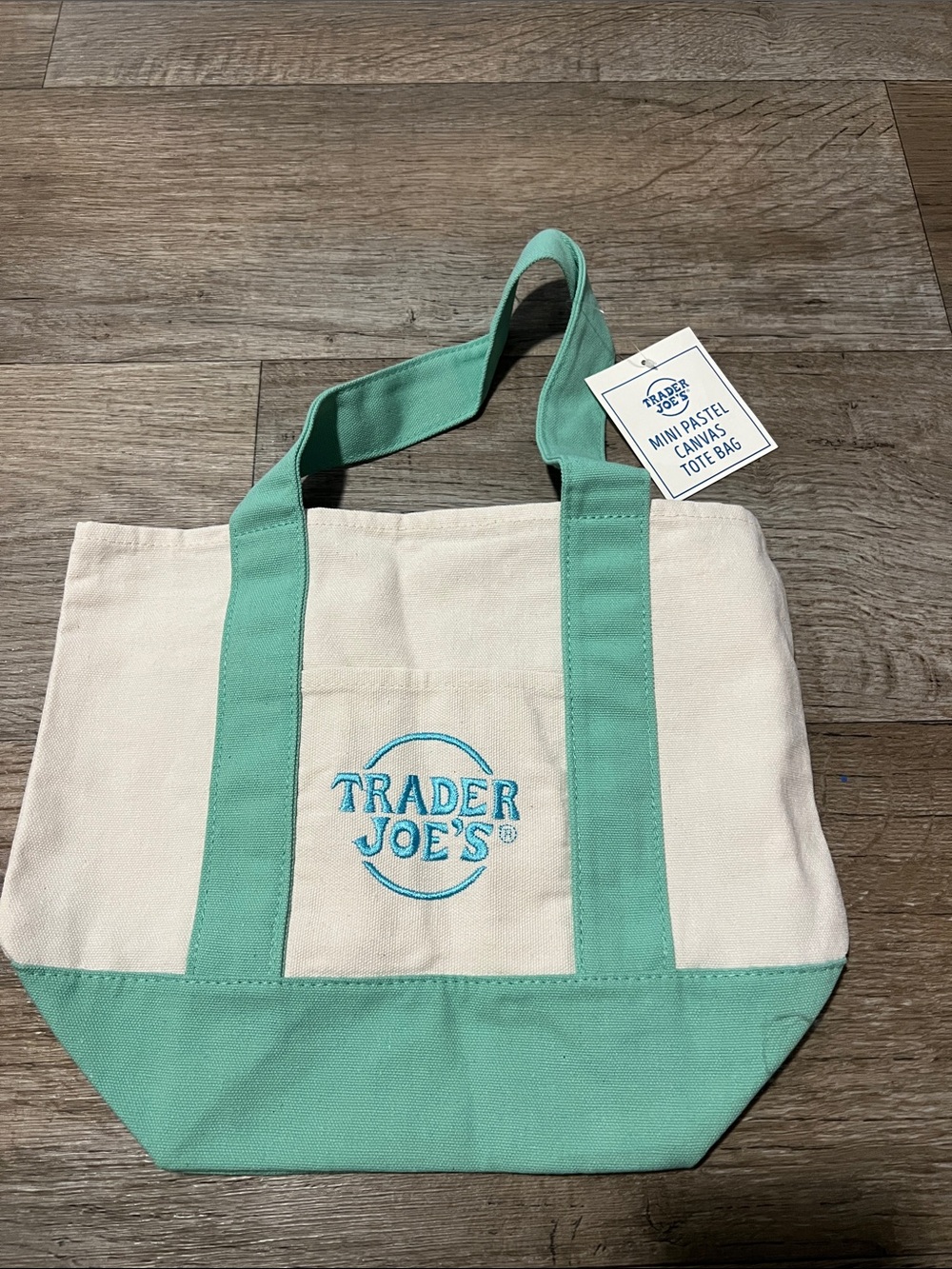Trader Joe's Cream and Mint Canvas Tote Bag